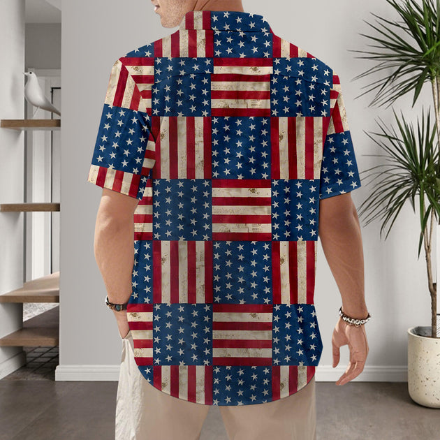 Patriotic Button Down Shirts for Men US Flag Short Sleeve Stars and Stripes Shirts Fashion Tops for Travel noble