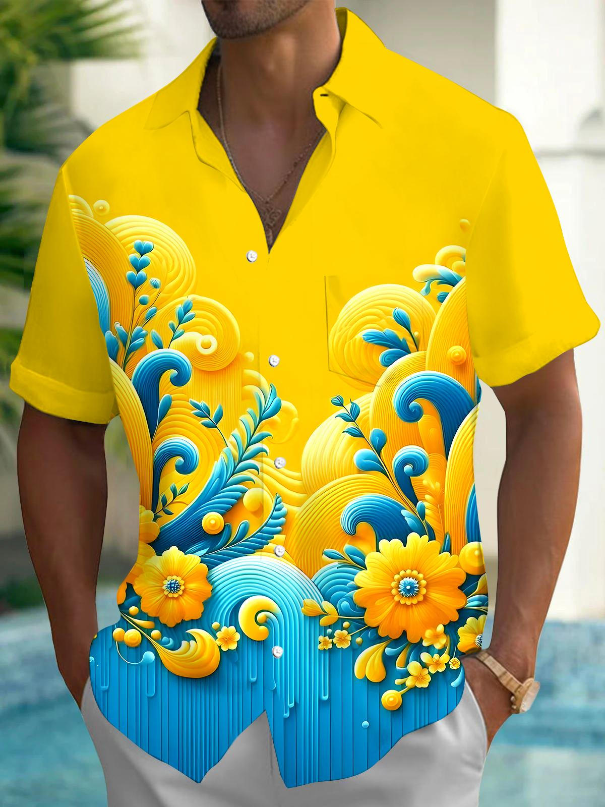 Floral Men's Pocket Short Sleeve Shirts