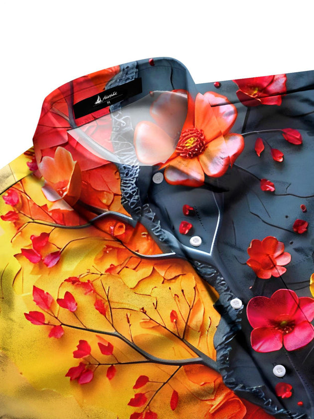 men's floral short sleeve flat lay shirt