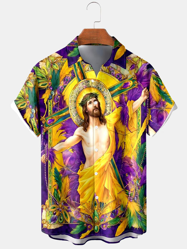 Carnival Religion Jesus Men's Pocket Short Sleeve Shirts