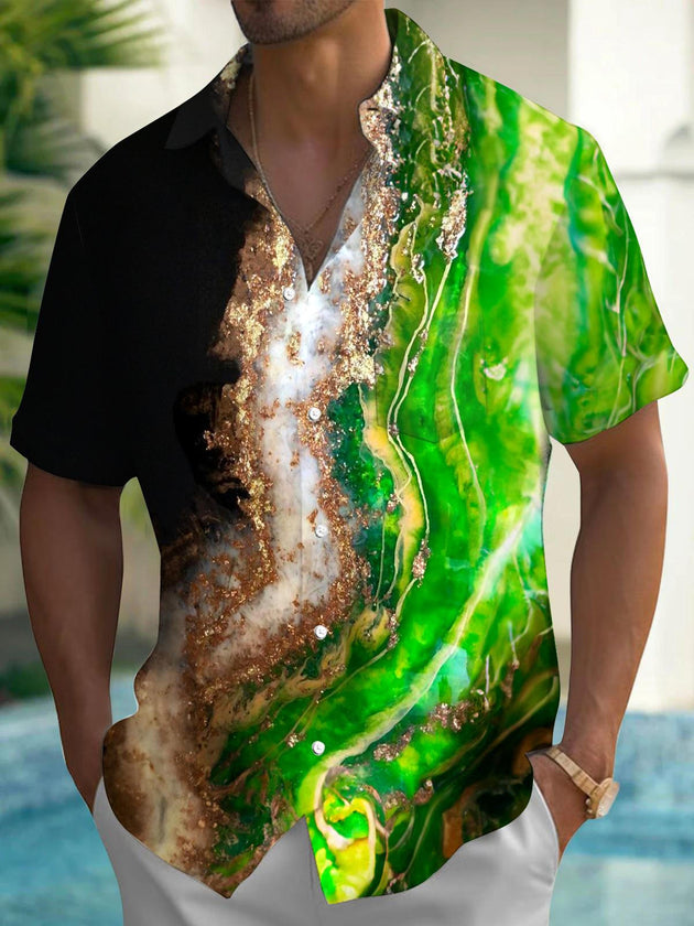 Men's abstract print short sleeve shirt front view