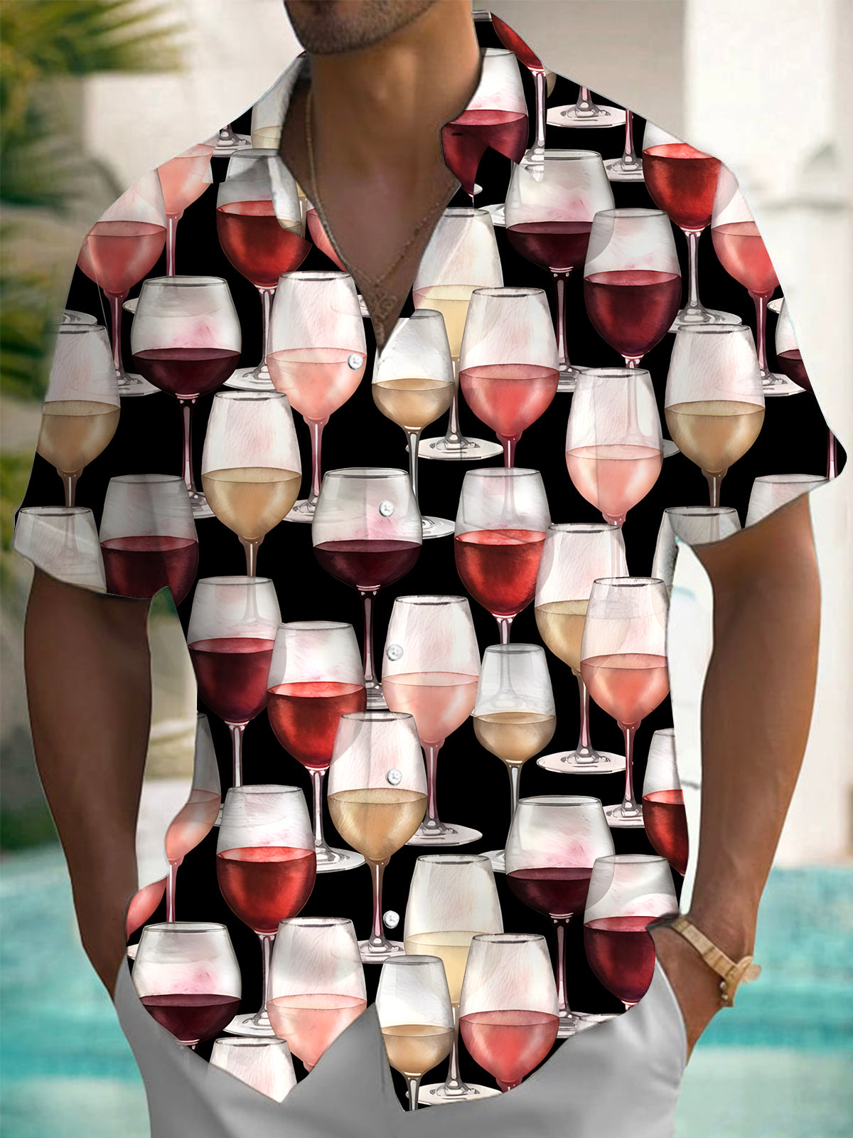 Wine Glass Men's Pocket Short Sleeve Shirts