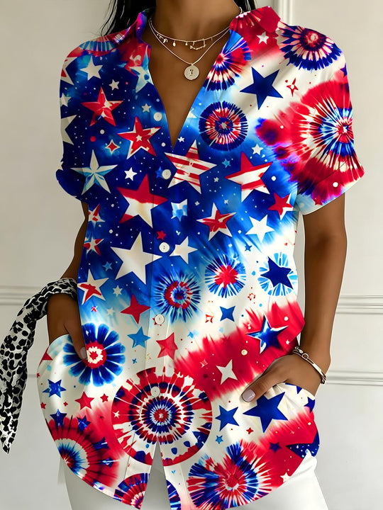 Independence American Flag Tie Dye Women's Short Sleeve Shirts