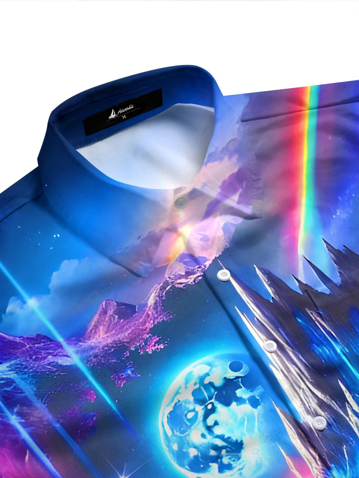 Psychedelic Rainbow Iceberg Earth Christmas Tree Men's Pocket Long Sleeve Shirts