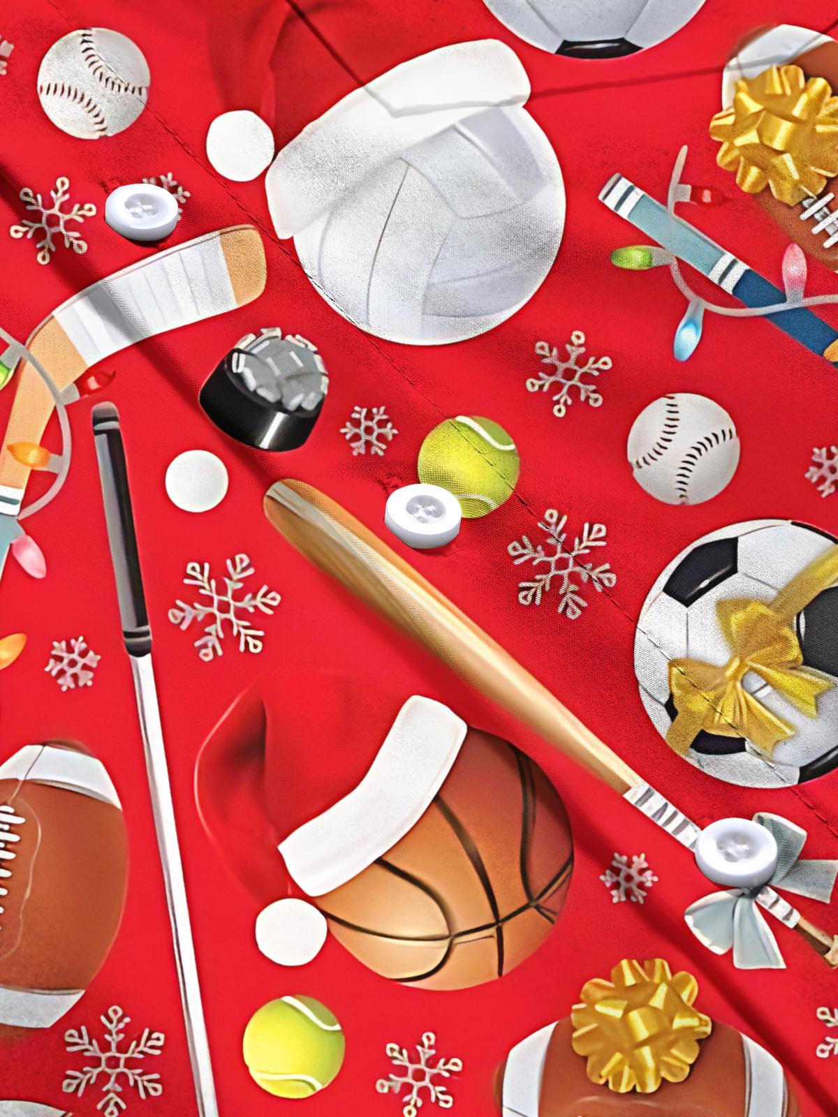 Sports Ball Christmas Snowflake Print Men's Pocket Short Sleeve Shirts
