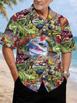 men's animal print shirt front view tropical beach vacation