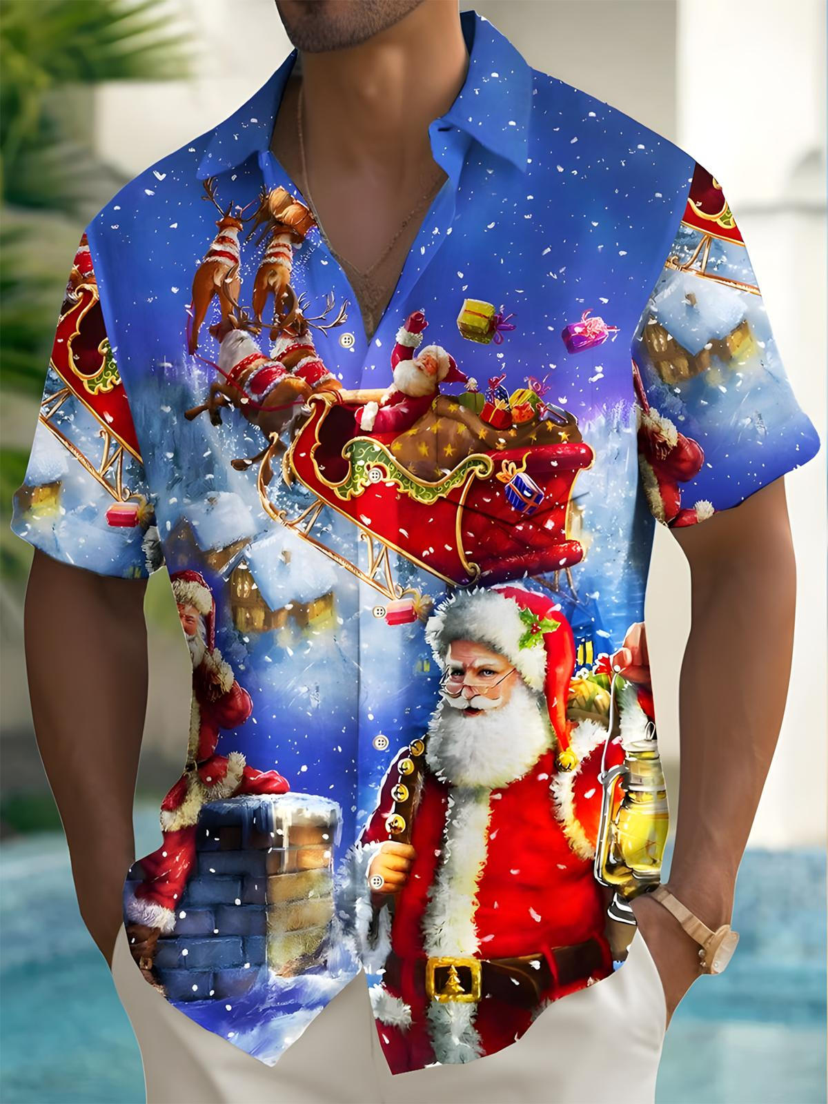 Santa Claus Men's Pocket Short Sleeve Shirts