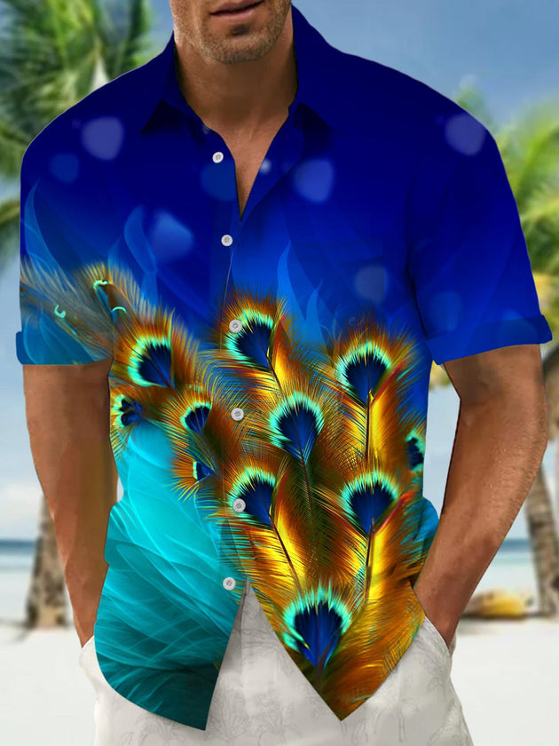 Men's short sleeve patterned shirt front view