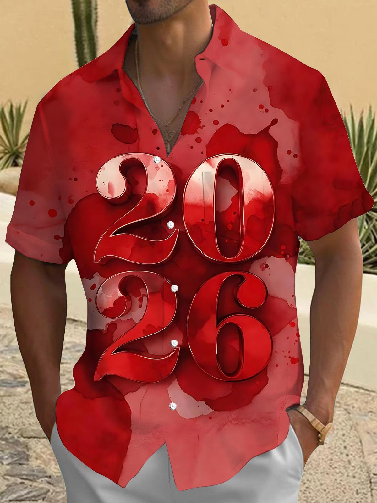 2026 Gradient Print Men's Pocket Short Sleeve Shirts