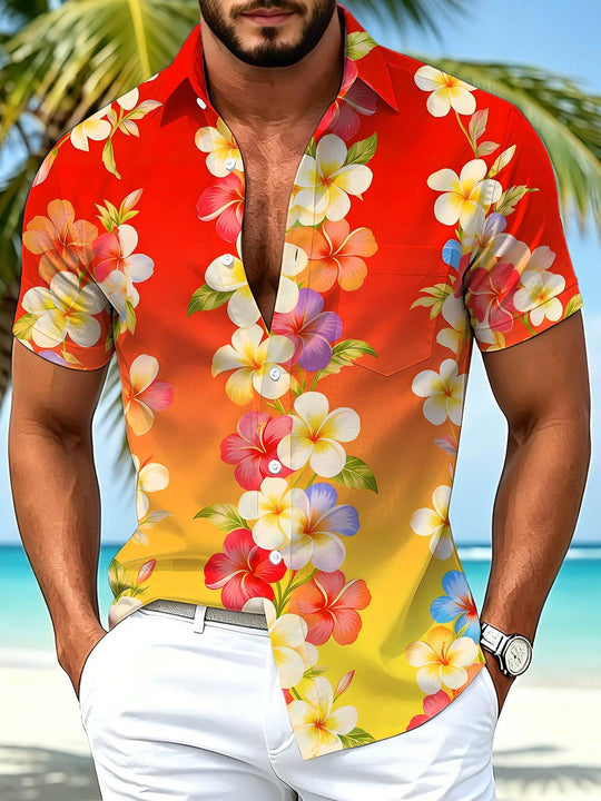 men's Hawaiian shirt front view tropical beach vacation