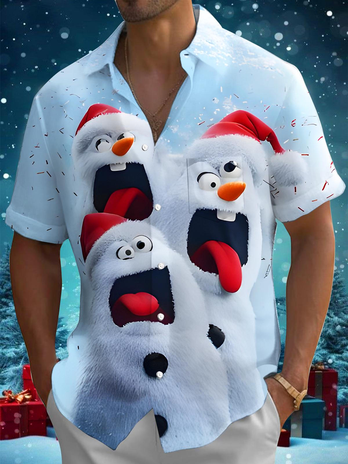 Funny Christmas Snowman Xmas Men's Pocket Short Sleeve Shirts