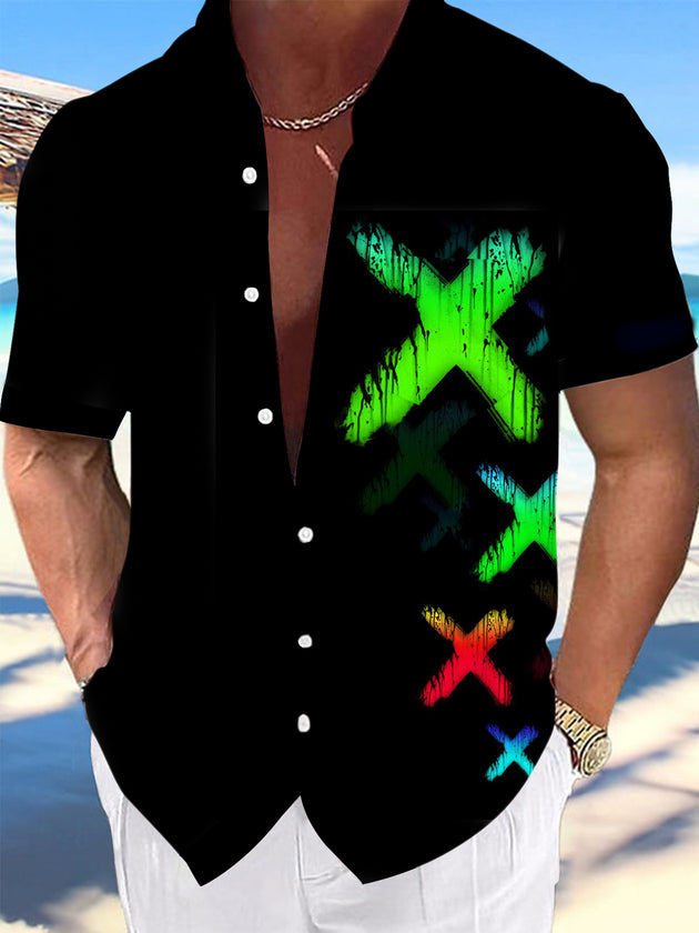 Men's geometric print short sleeve shirt front view