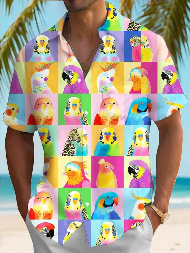 men's colorful Hawaiian shirt front view tropical beach vacation