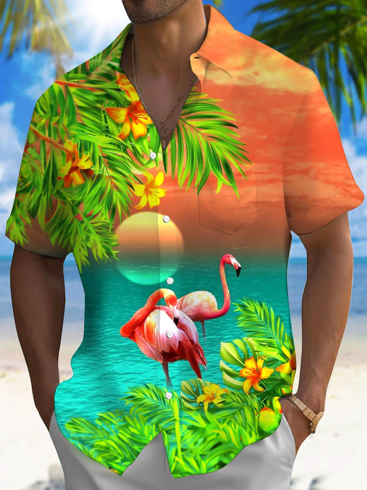 Flamingo Men's Pocket Short Sleeve Shirts