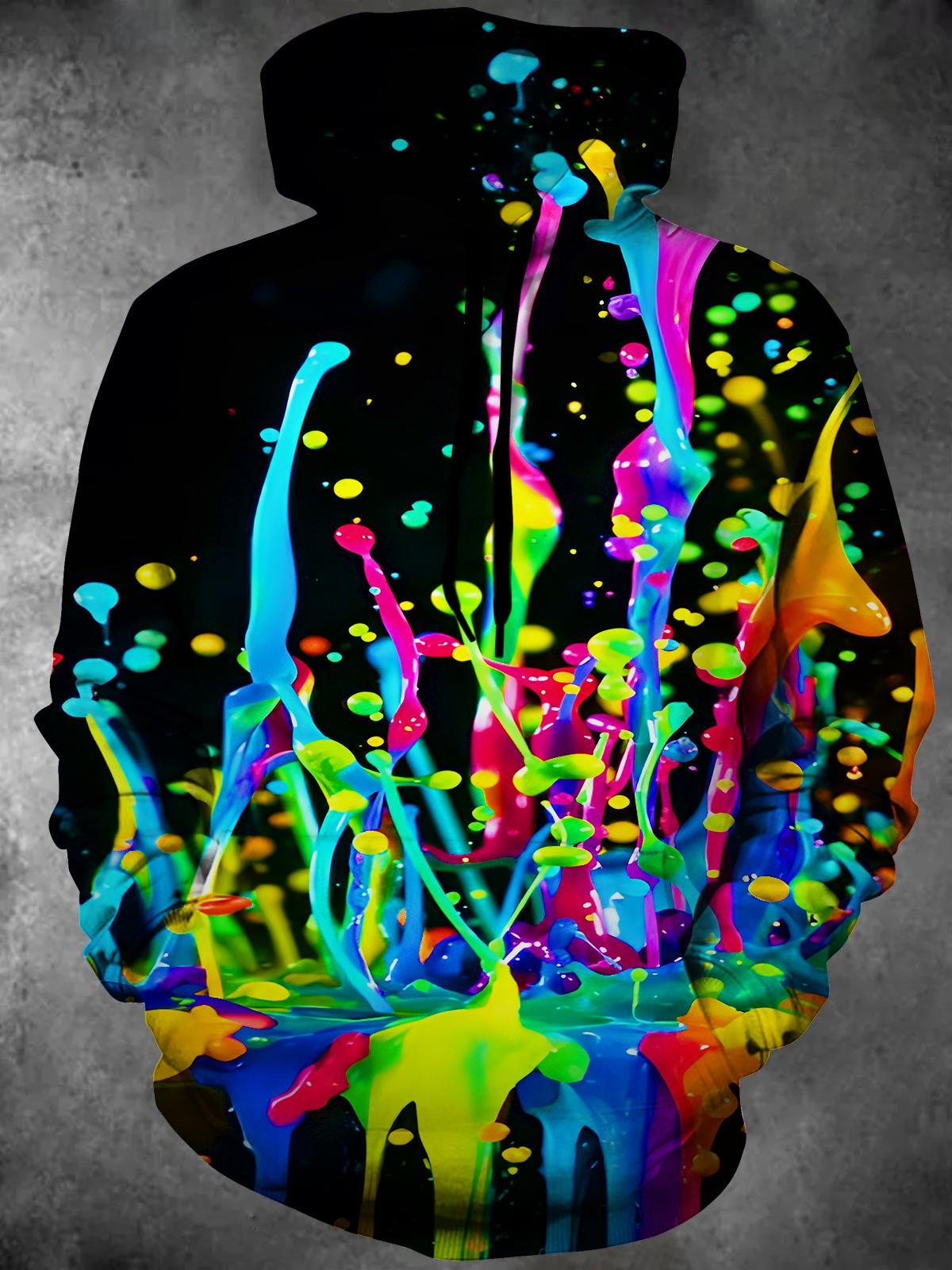 Tie Dye Flowing Colors Long Sleeve Hooded Pocket Men's Top