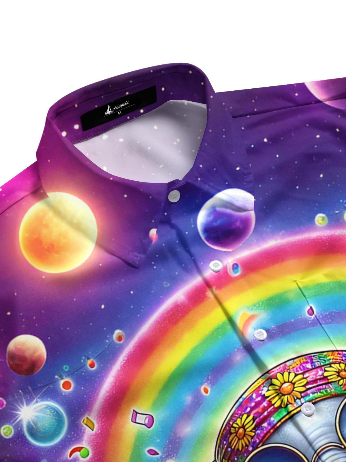 Funny Hippie Elephant Rainbow Print Men's Pocket Short Sleeve Shirts