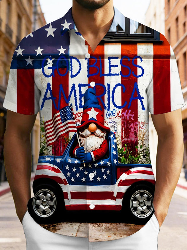 men's American flag print shirt front view Independence Day