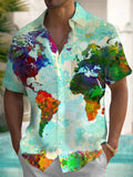 Map Short Sleeve Men's Shirts With Pocket