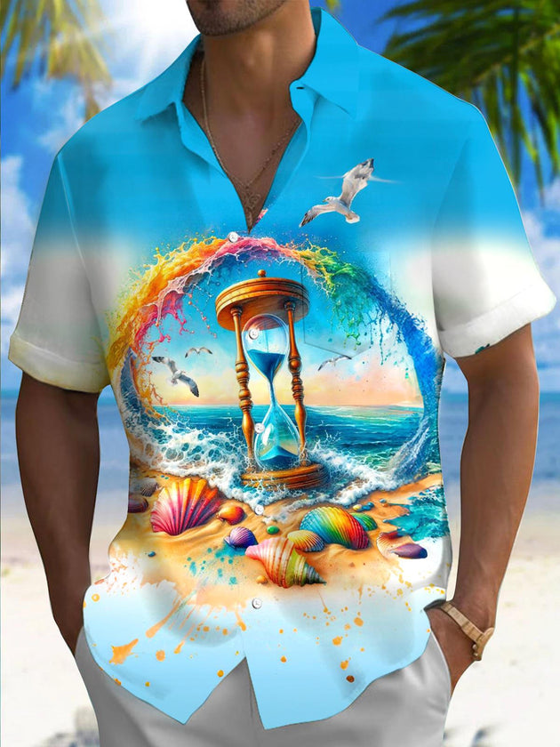men's Hawaiian shirt front view tropical beach vacation