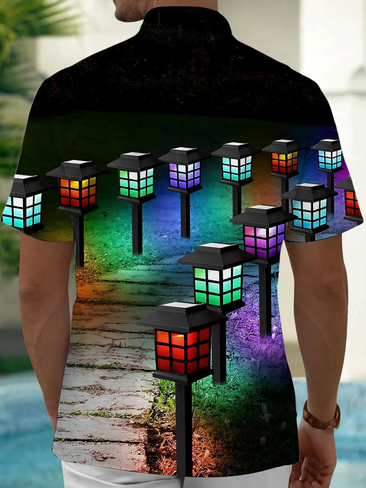 Street Lamp Print Men's Pocket Short Sleeve Shirts