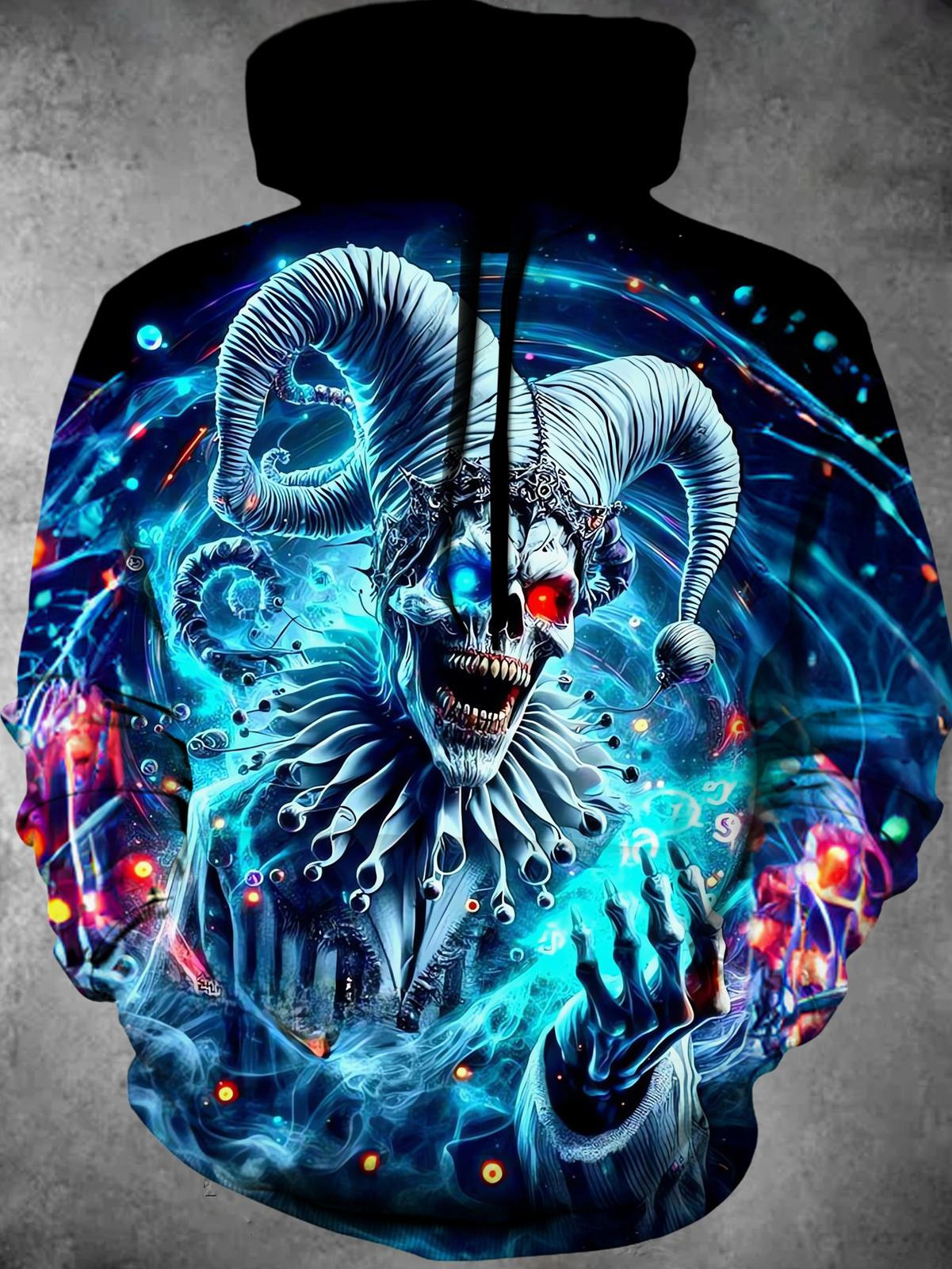 Dark Clown Skull Long Sleeve Hooded Pocket Men's Top