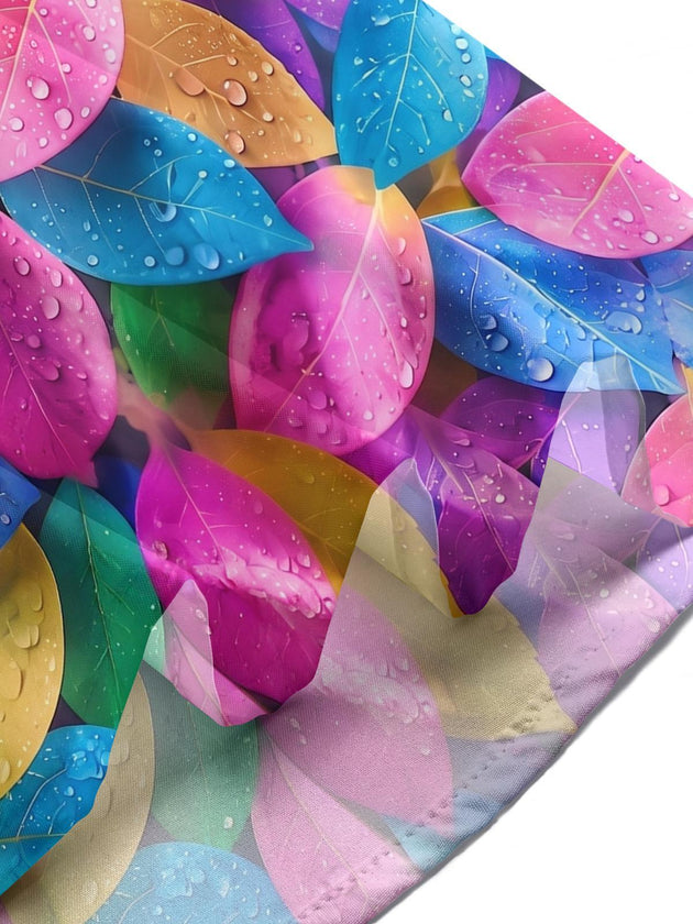 Colorful Water Drop Leaves Women's Short Sleeve Shirts
