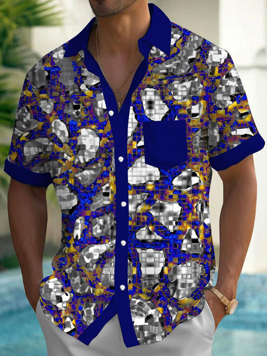 Men's abstract print short sleeve shirt front view