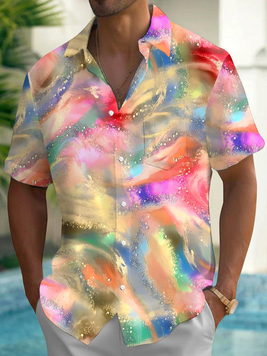 Men Abstract Print Short Sleeve Shirt Front View