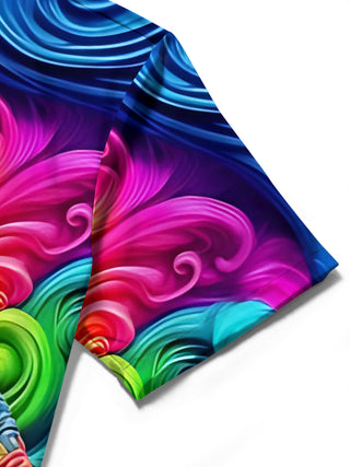 men's art print shirt close-up short sleeve