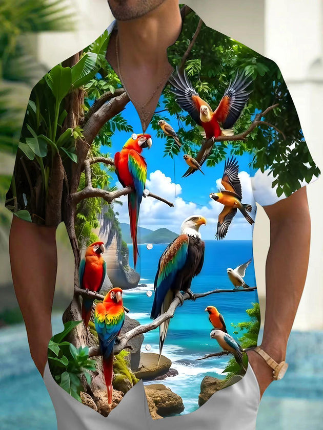 men's Hawaiian shirt front view tropical beach vacation