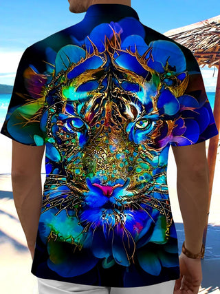 Men's animal tiger print short sleeve shirt back view