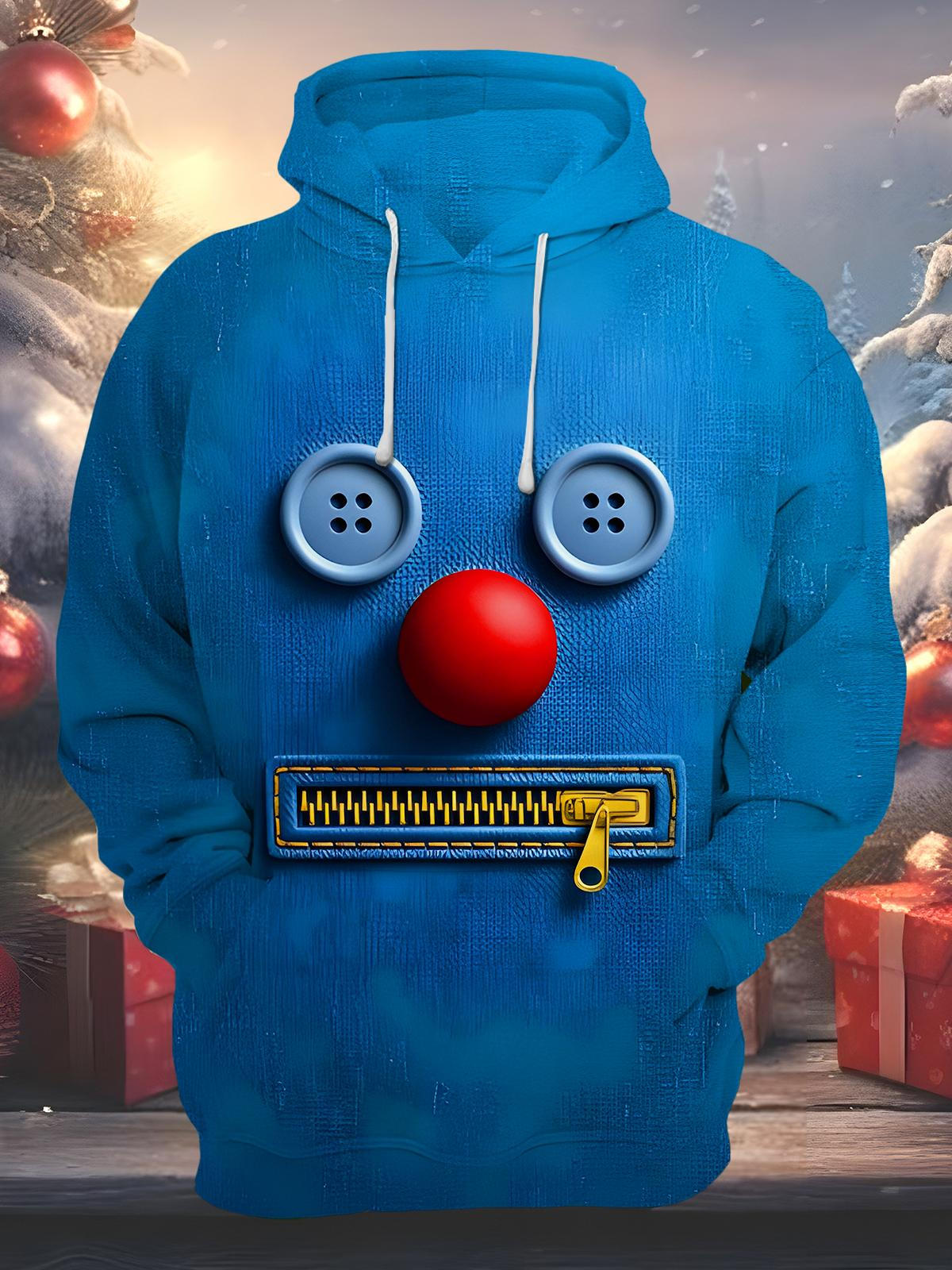 Fun Button Zipper Face Men's Long Sleeve Pocket Hoodies