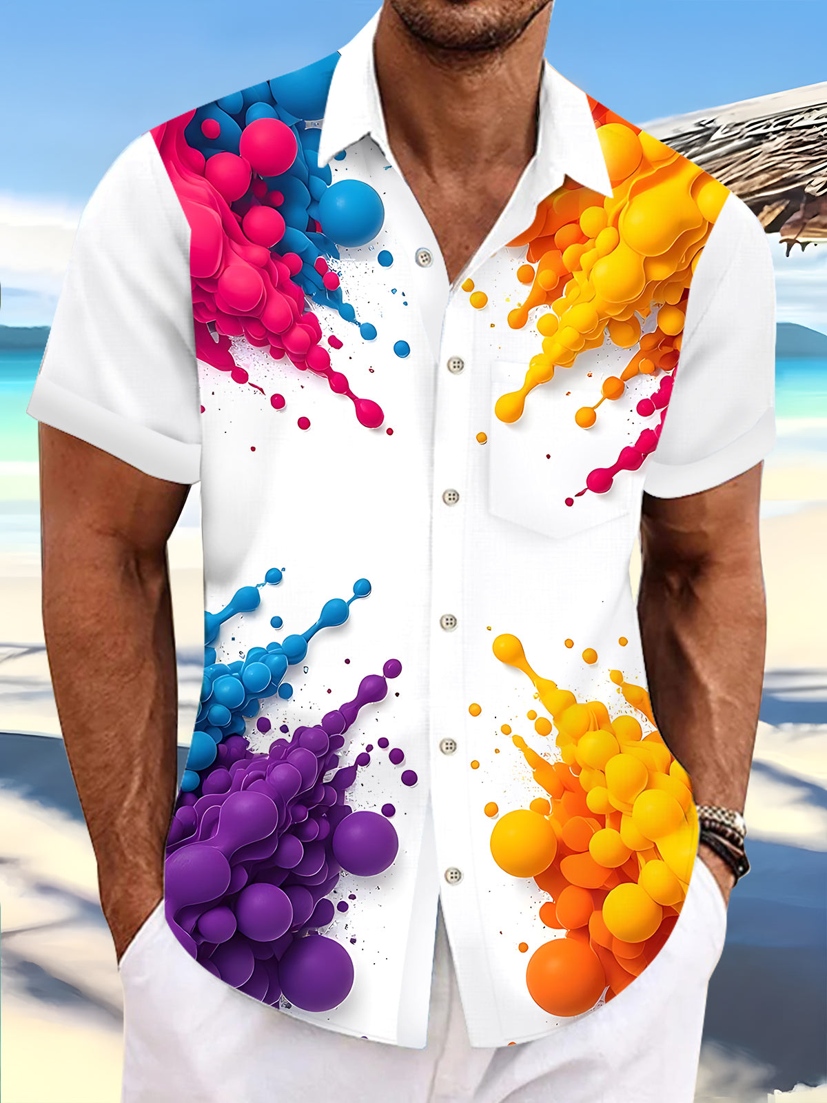 Abstract Print Men's Pocket Short Sleeve Shirts