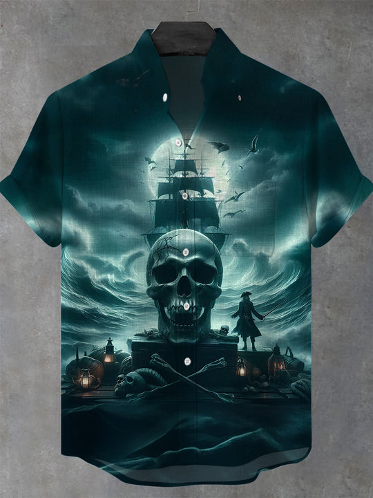 men's skull print shirt front view