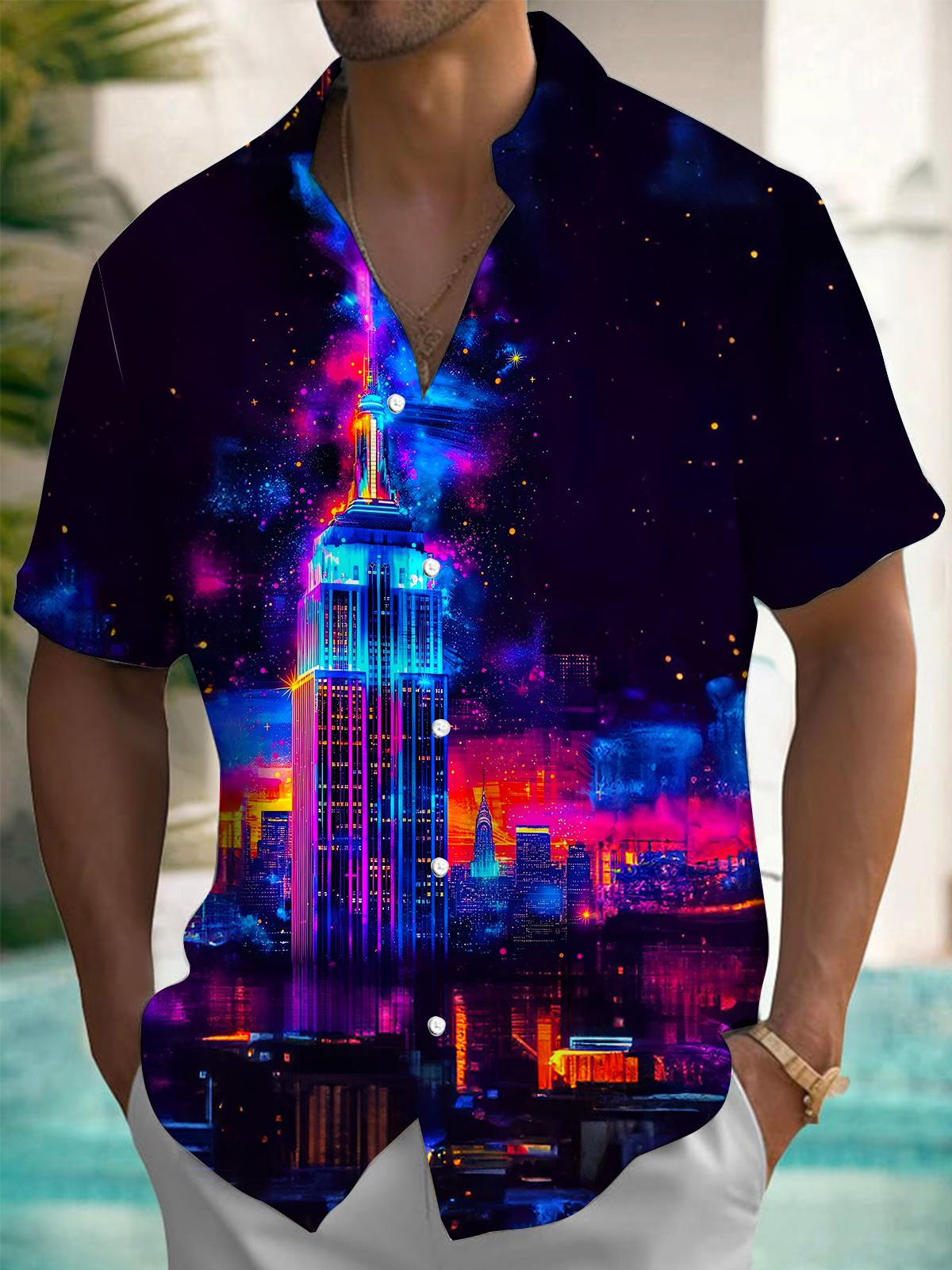 High-rise Buildings Men's Pocket Short Sleeve Shirts