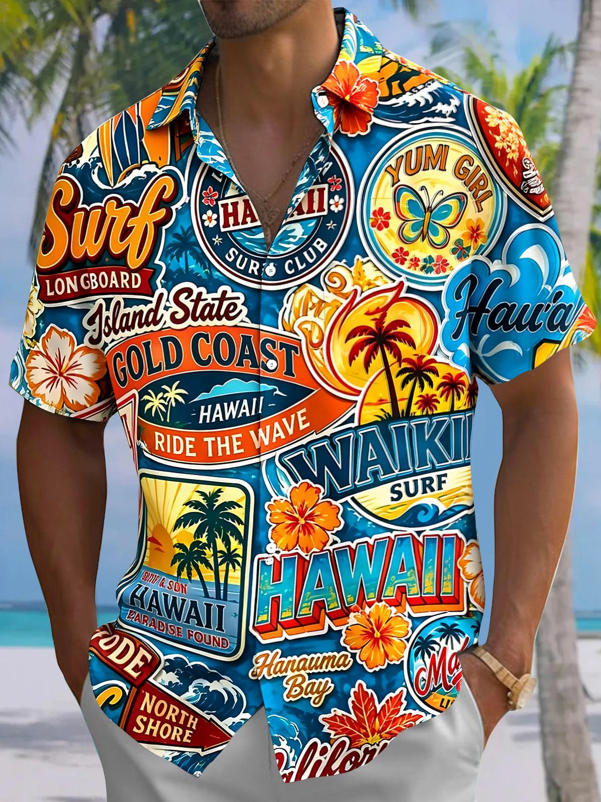 Hawaiian Coconut Tree Men's Pocket Short Sleeve Shirts