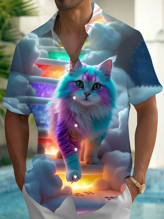 men's cat print shirt front view