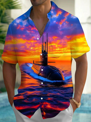 men's Hawaiian shirt front view tropical beach vacation