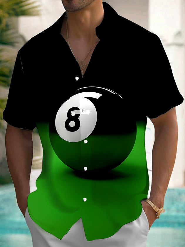 Men's billiard print short sleeve shirt back view