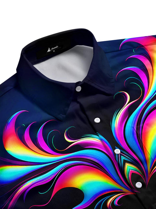 Men's abstract print tie dye short sleeve shirt side view