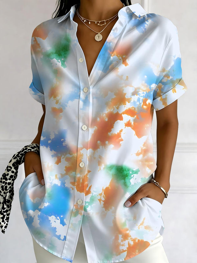 Gradient Print Women's Short Sleeve Shirts