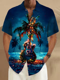 Guitar Coconut Tree Men's Pocket Short Sleeve Shirts