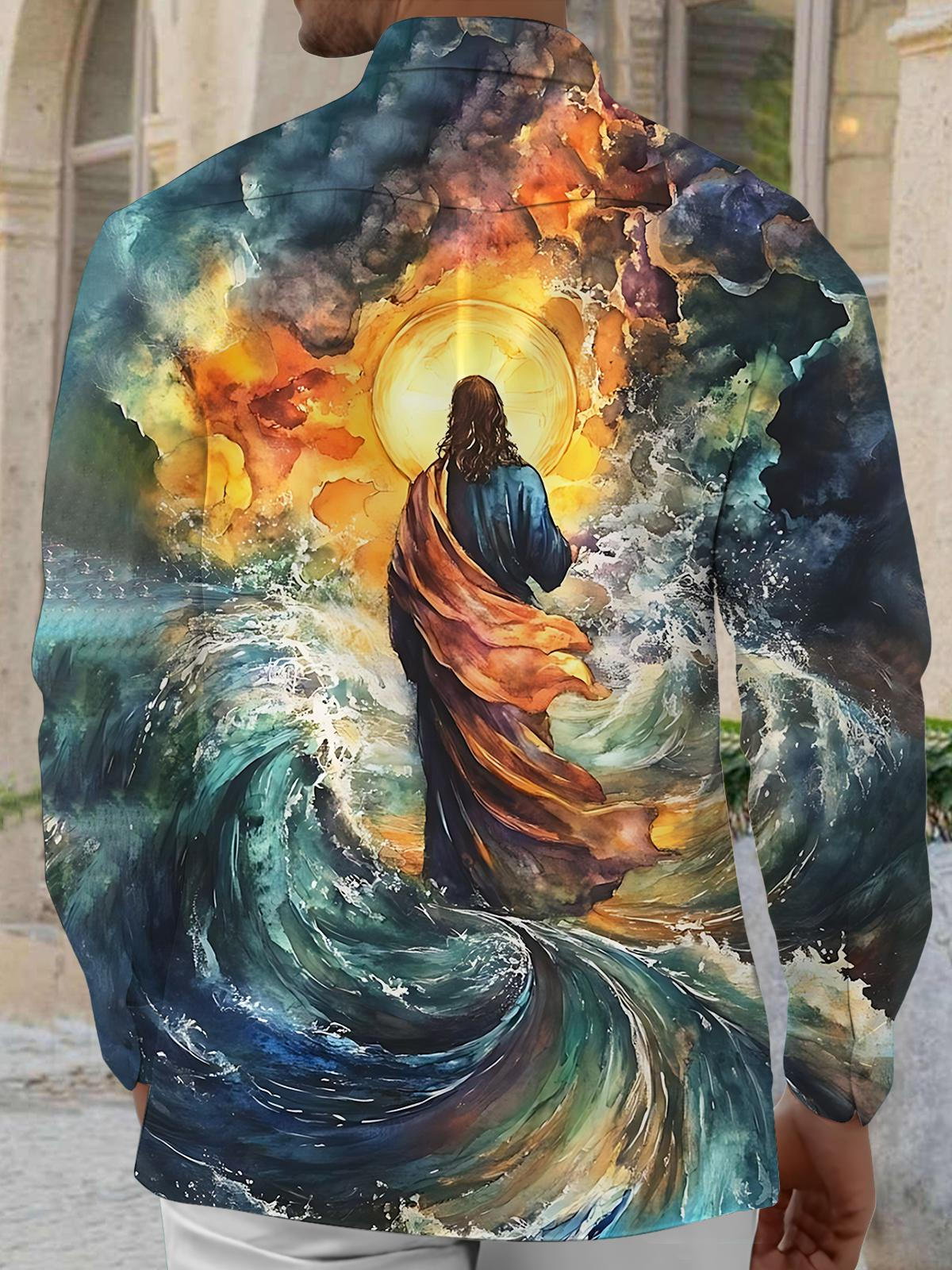 Jesus Art Print Men's Pocket Long Sleeve Shirts