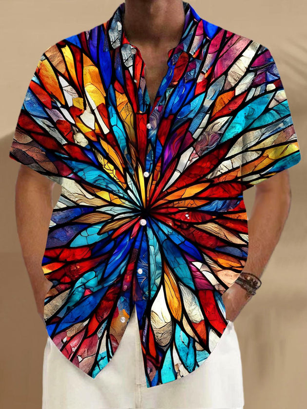 Men's floral pocket short sleeve shirt front view