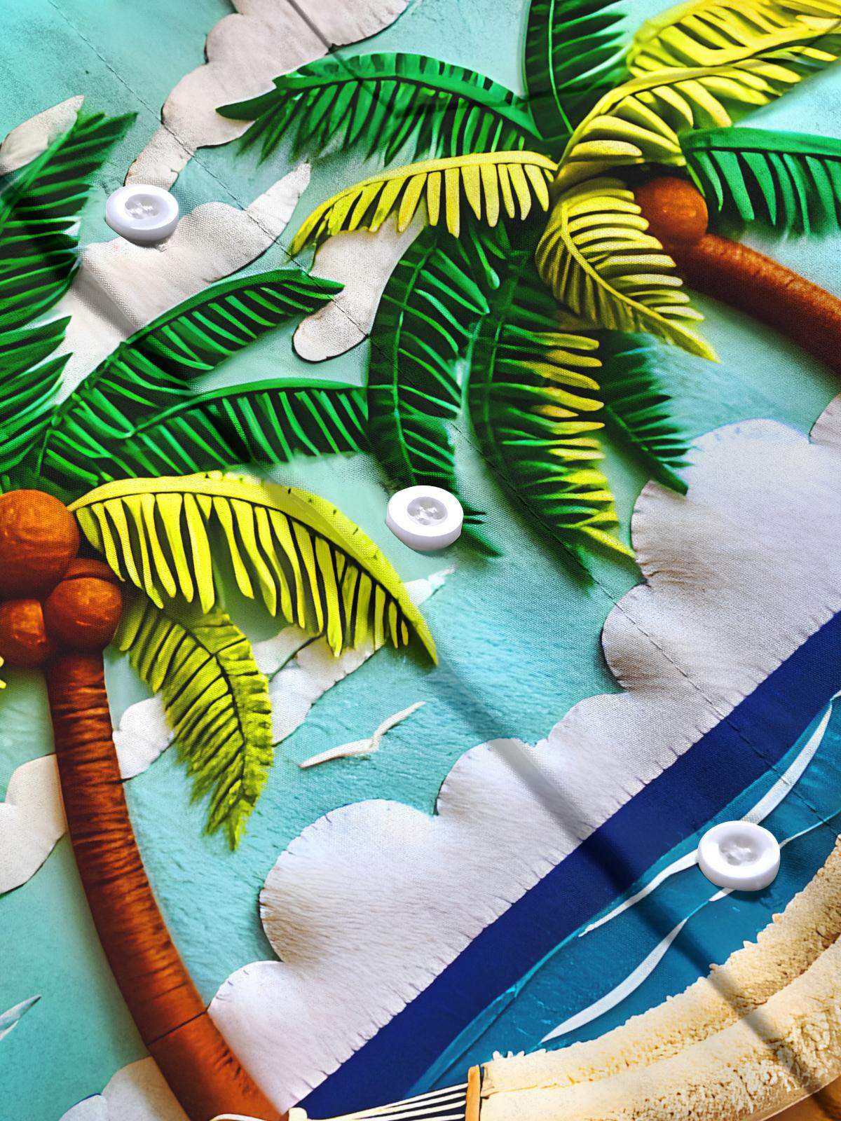 Hawaiian Coconut Trees Beach Hammock Men's Pocket Short Sleeve Shirts