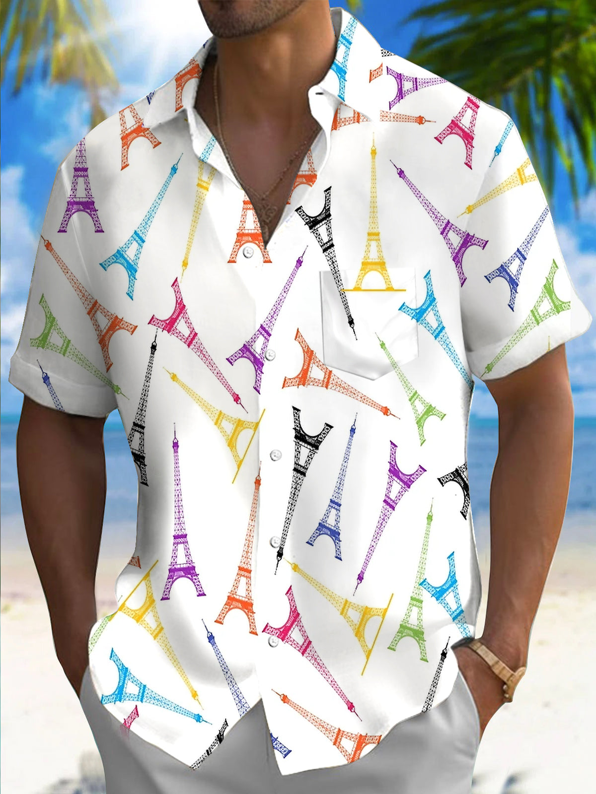 Eiffel Tower Men's Pocket Short Sleeve Shirts