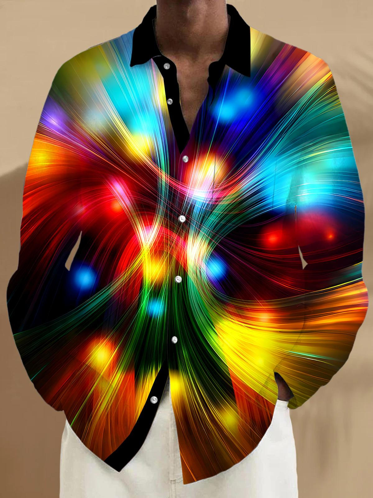 Tie Dye Abstract Men's Pocket Long Sleeve Shirts