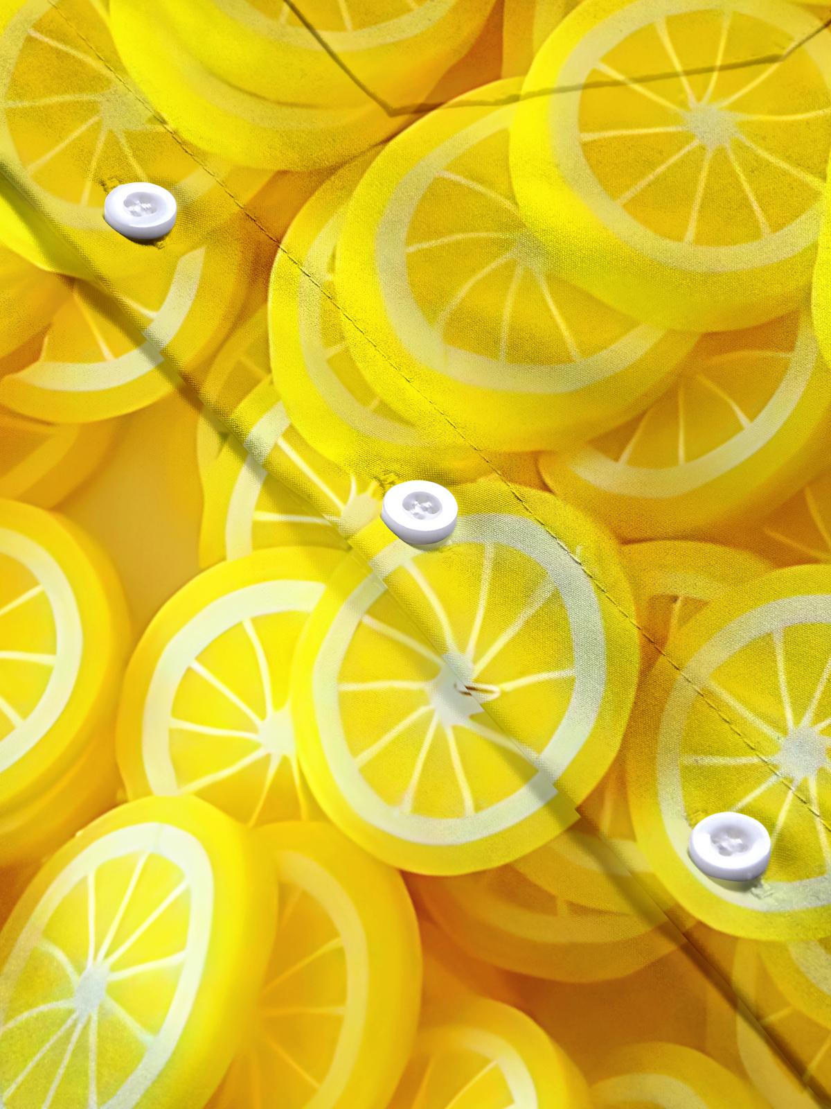 Lemon Slice Print Men's Pocket Short Sleeve Shirts