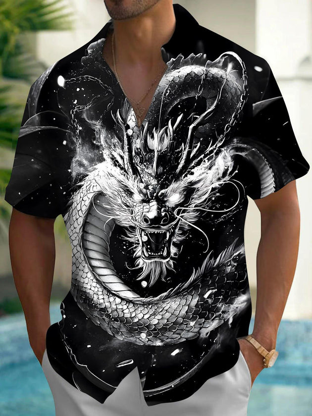 men's dragon print shirt front view