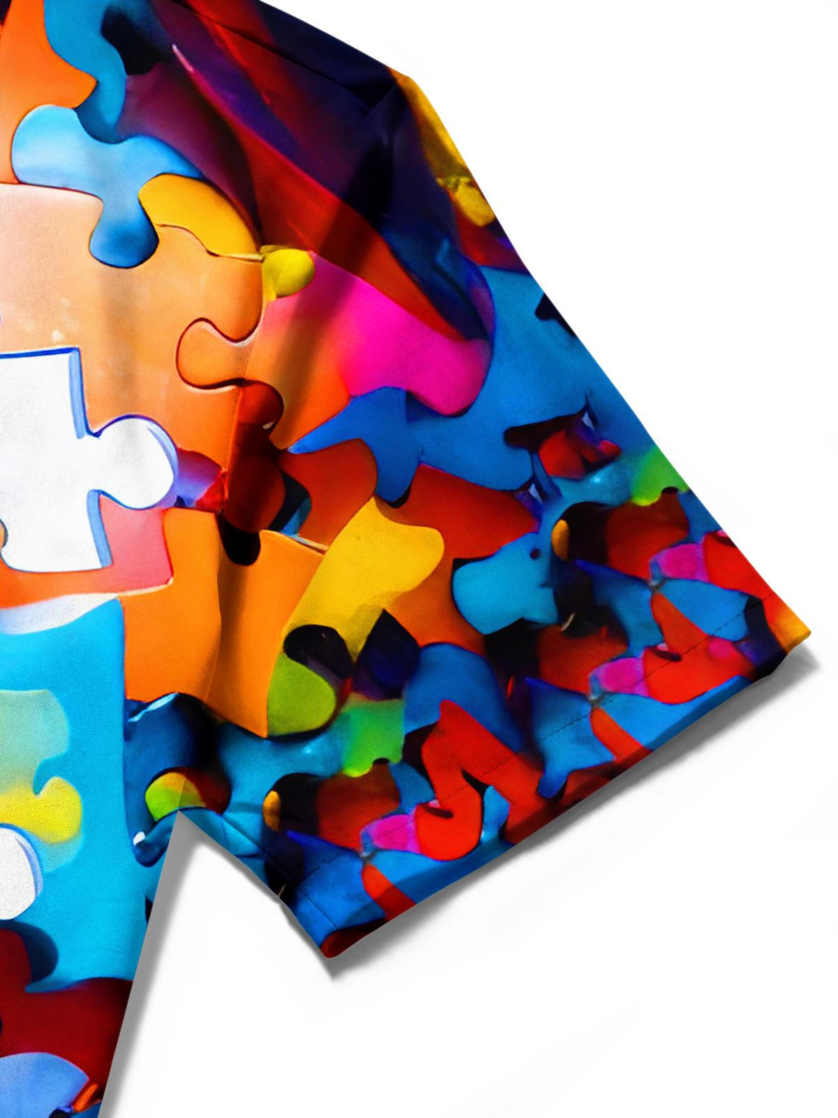 Funny Colorful Face Puzzle Men's Pocket Short Sleeve Shirts